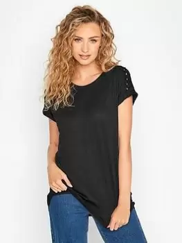 image of Long Tall Sally Crochet Sleeve Detail Top - Black, Size 12, Women