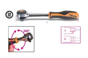 image of Beta Tools 910/58 3/8" Sq Drive 52 Teeth Reversible Ratchet Rotating Handle