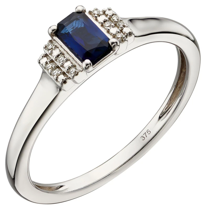 Image of Solid Shank Sapphire White Gold Baguette Ring GR566L / Size 52