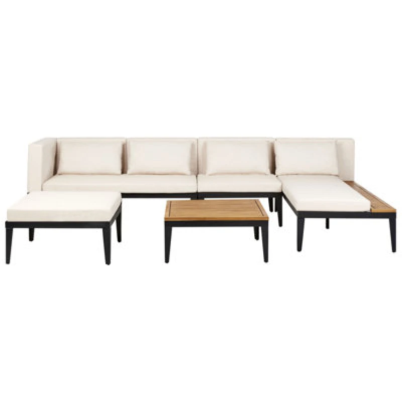 Image of Beliani Garden Lounge Set With Table And Ottoman 4 Seater Bracciano Left Hand Certified Acacia Wood Light Beige