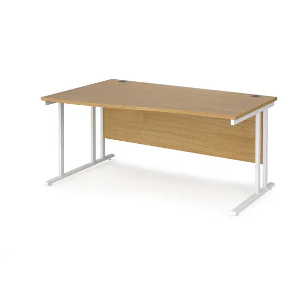 image of Maestro 25 Wave Desk White Frame and Oak Table Top - Left Hand - 1600mm