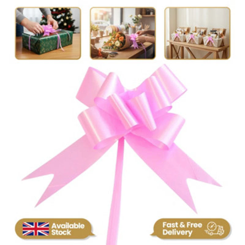 Image of Shatchi Large 50mm/5cm Ribbon Pull Bows for All Occation Decoration , Light Pink, 10PK Pink unisex