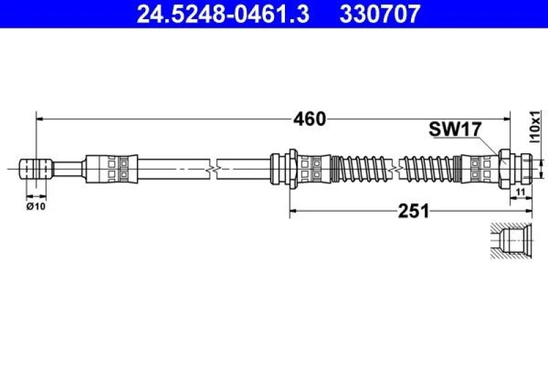 Image of ATE 24.5248-0461.3 Brake Hose without banjo bolt Brake Hose (83)