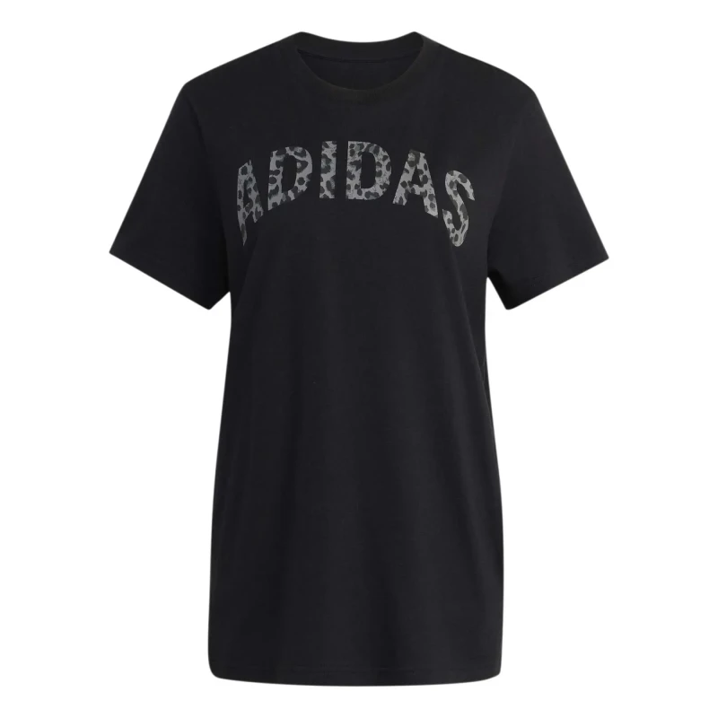 Image of Adidas SPORTSWEAR Leopard Print Short Sleeve T-Shirt Black Cotton XS