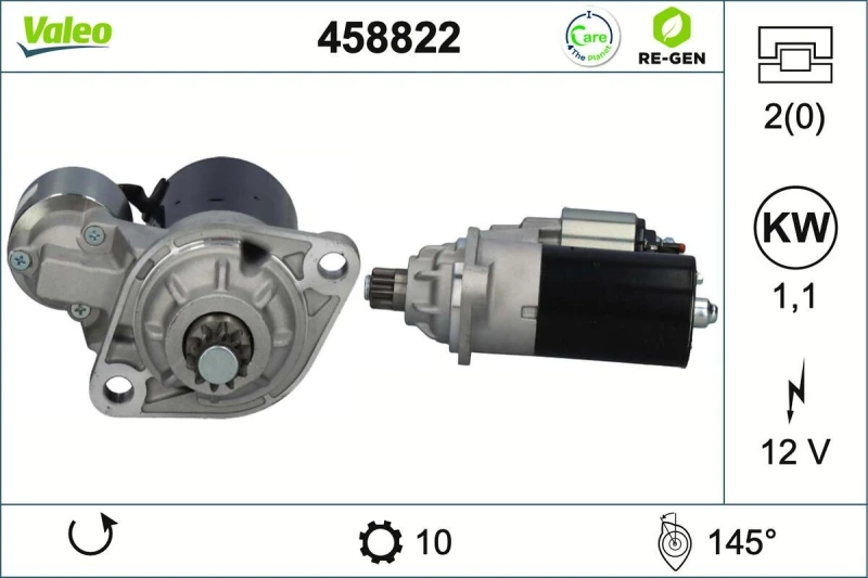 Image of VALEO 458822 Starter motor VALEO RE-GEN REMANUFACTURED 1,1kW, 12V, Number of Teeth: 10 Starter (2)