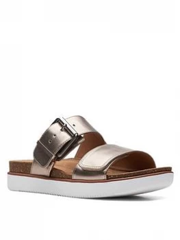 Image of Clarks Elayne Ease Flat Sandal - Gold Metallic , Gold Metallic, Size 3, Women