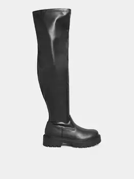 Image of Yours Extra Wide Fit Over The Knee Chunky Cleated Boot - Black, Size E, Women