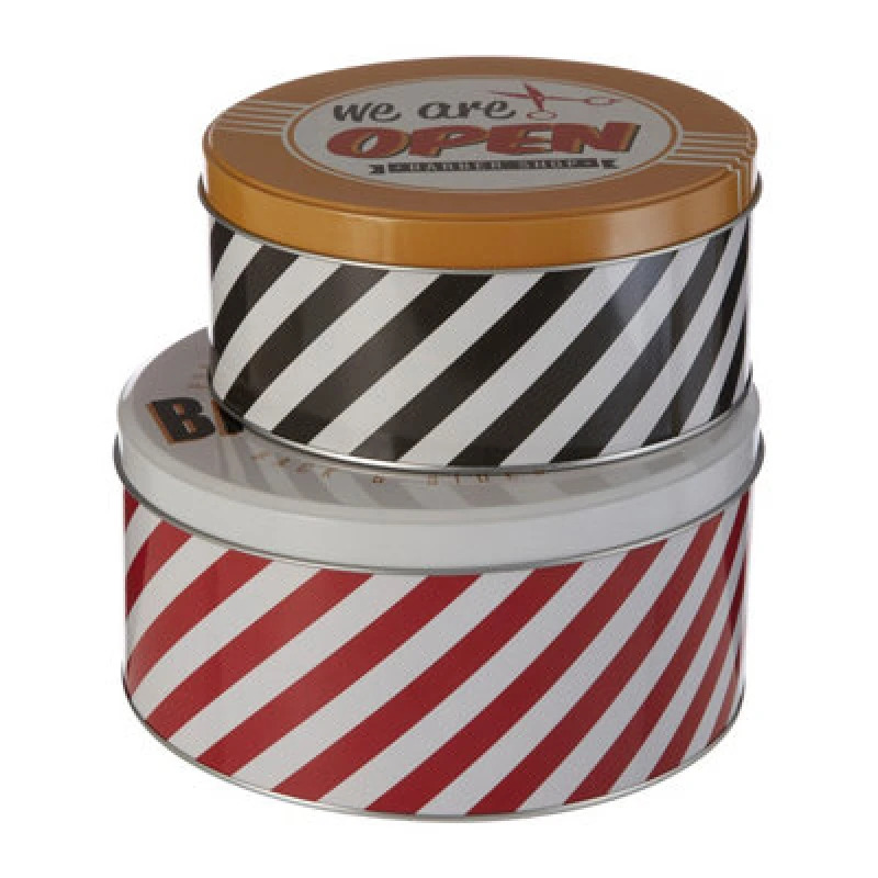 Image of Premier Housewares Paice Set of 2 Barber Shop Storage Tins Multi