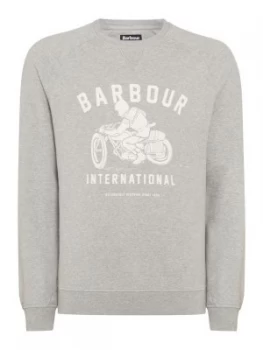 image of Mens Barbour Bike Print Crew Neck Sweat Grey