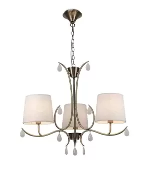 Image of Andrea Ceiling Pendant 67cm Round, 5 x E14 (Max 20W), Antique Brass, White Shades, White Crystal Droplets