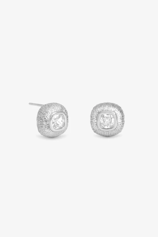 Image of Inicio Womens Sterling Silver Plated Cubic Zirconia Bezel Set Studs - Gift Pouch Silver Female One Size