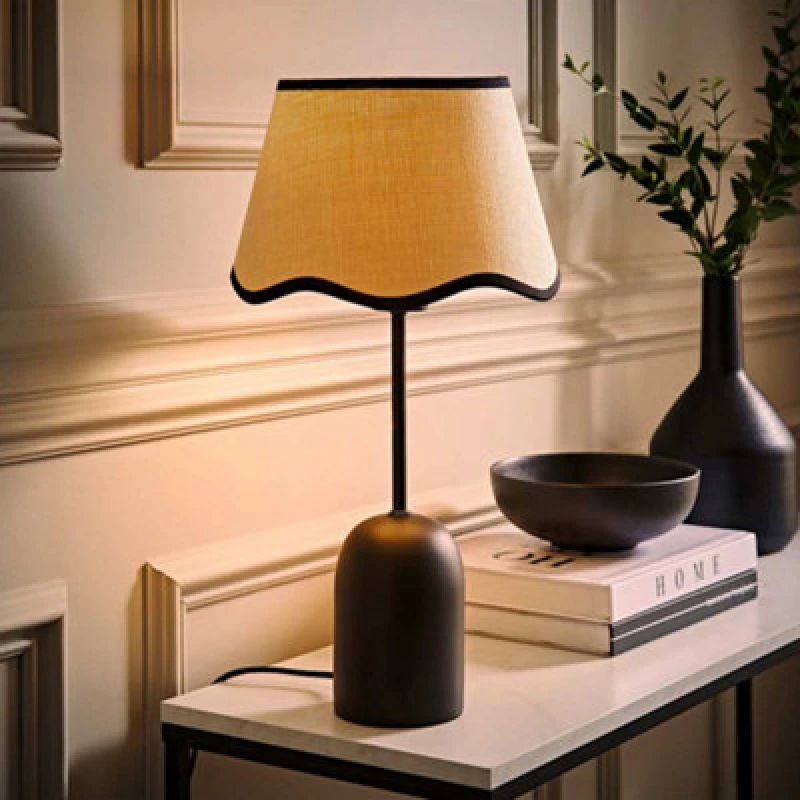 Image of ValueLights ValueLights Kaiden Black Dome Table Lamp with Scallop Trim Lamp Shade and LED Bulb in Cream Cream One Size Unisex 5059406070402