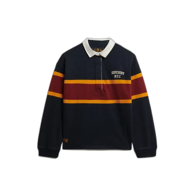 Image of Superdry Womens long-sleeve striped polo Superdry Heritage Bleu Female XS