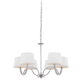 Image of 6 Light Multi Arm Ceiling Pendant Chrome, Off White Tc Fabric, E14