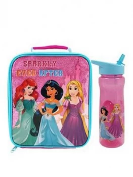 image of Disney Princess Sparkly Rectangular Lunch Bag and Bottle