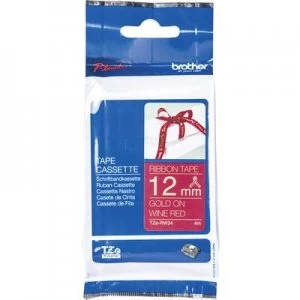 Image of Labelling tape (fabric, not laminated) Brother TZe, TZ TZe-RW34 Tape colour: Wine red Font colour:Gold 12mm 4 m