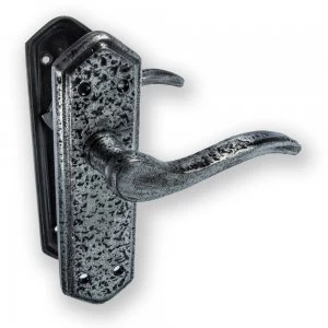 image of LocksOnline Wentworth Pewter Door Handle Set on Backplate