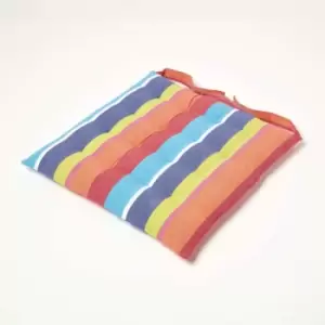 image of Multi Stripe Seat Pad with Button Straps 100% Cotton 40 x 40cm - Homescapes