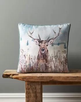 image of Cotton Traders Woodland Stag Cushion in Multi