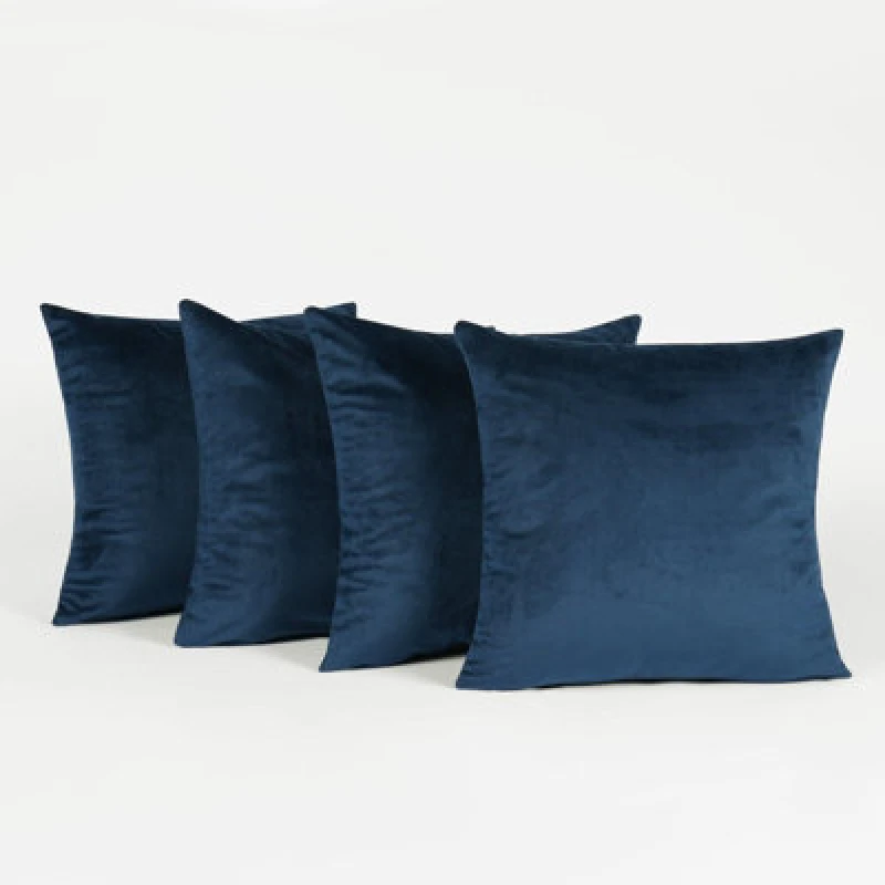 Image of OHS OHS 4 x Matte Velvet Cushion Covers Soft Plain Zip in Navy Size: 45cm x 45cm Navy 45cm x 45cm Unisex 5027434155798