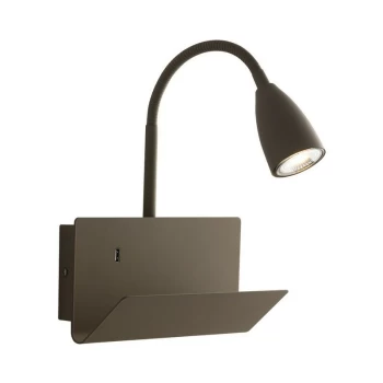 Image of Fan Europe Lighting - Fan Europe Gulp - Flexible Arm Reading USB Wall Lamp Shelf, Brown, GU10