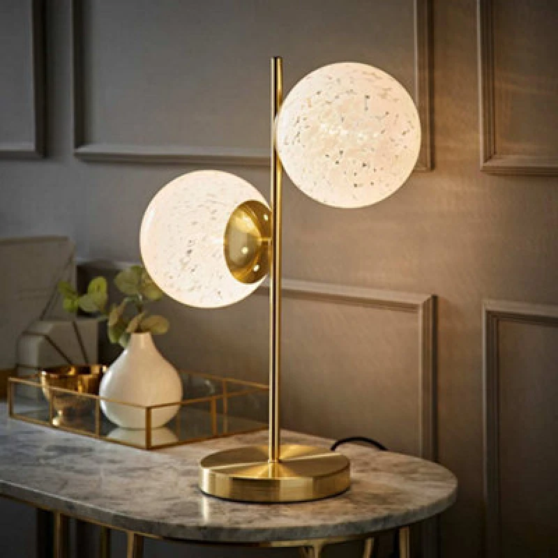 Image of ValueLights ValueLights Jas Gold Table Lamp with 2 Way White Confetti Glass Globe Shades White One Size Unisex 5016529273431