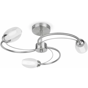 Image of Chrome 3 Way Semi Flush Spiral Ceiling Light Glass Shades - No Bulb