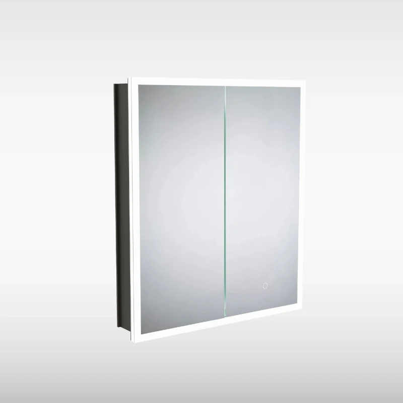 Image of Sensio Eclipse Double Door Black Recessed Bathroom Mirror Cabinet with Lights Demister & Shaver Socket 600 x 700mm SE30798T0