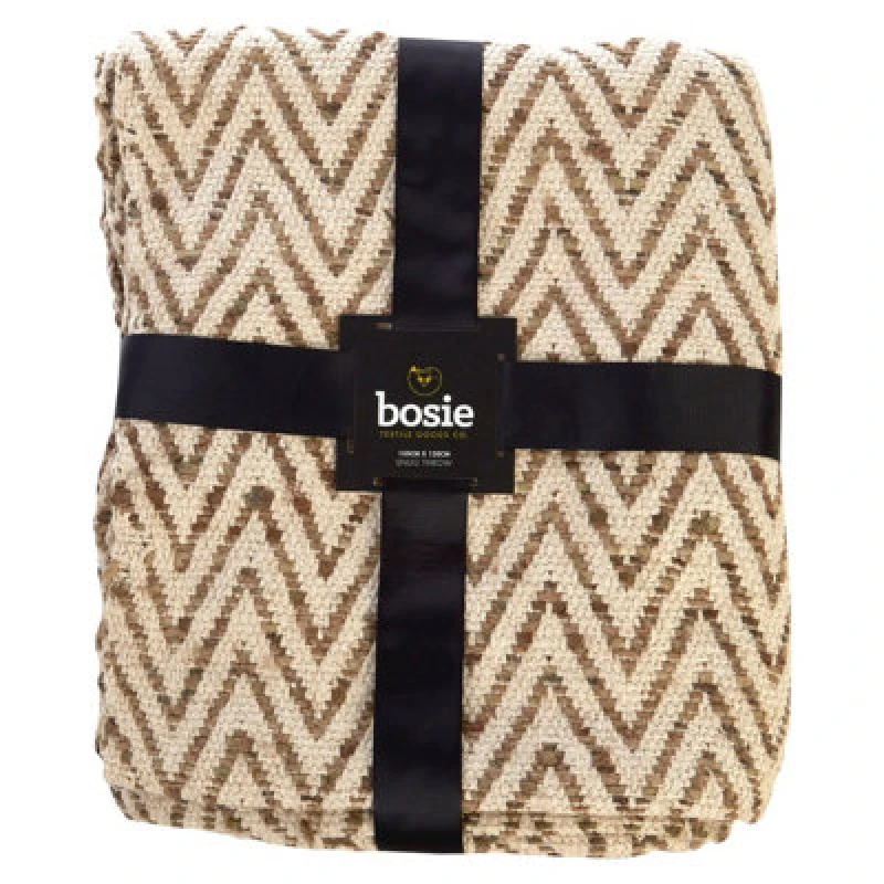 Image of Orsina Beige Woven Chevron Throw, Soft Cotton & Viscose Blend Sofa Throw, Durable Geometric Blanket
