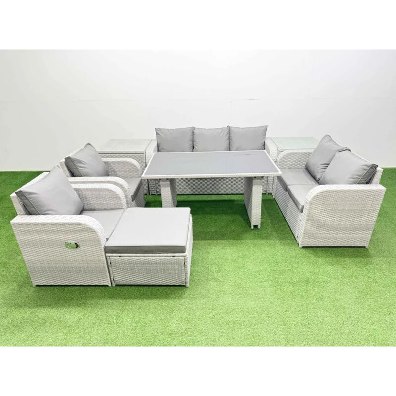 Image of Fimous 9 Seater Garden Furniture Set Big Stool 2 Side Tables Light Grey Light Grey Unisex
