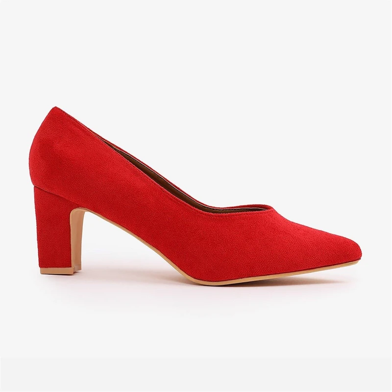 Image of Wheres That From Serena Block Heel With Pointed Toe In Red Suede Redly Suede female 4
