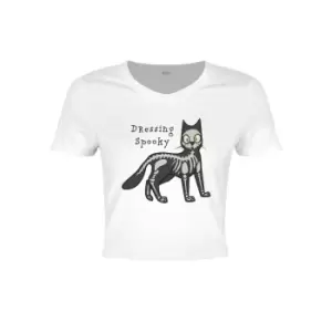 Image of Spooky Cat Womens/Ladies Dressing Spooky Crop Top (M) (White/Dark Grey/Black)