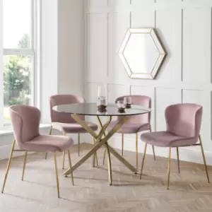 image of Julian Bowen Set Of Montero Round Dining Table And 4 Harper Pink Chairs