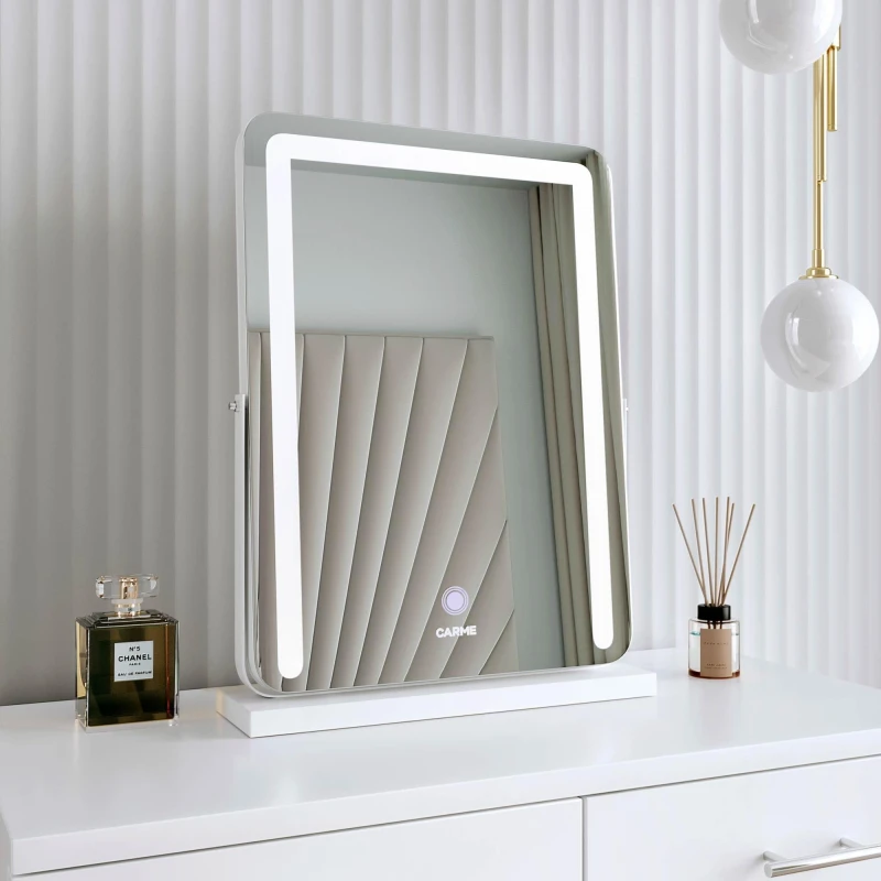 Image of CARME HOME Mia White Frameless Touch Sensor LED Light Mirror White unisex