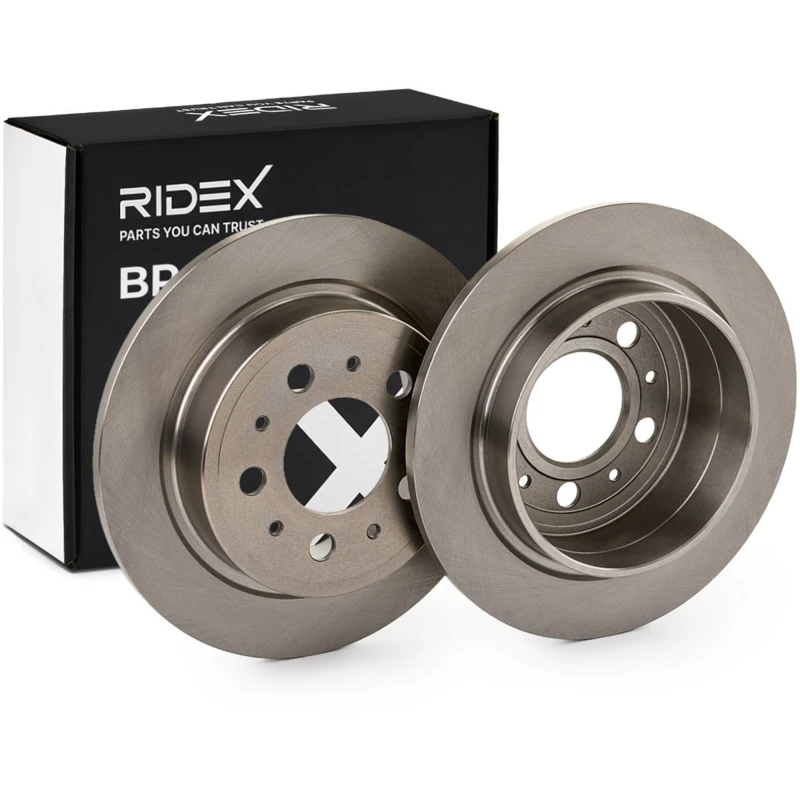 Image of RIDEX 82B0916 Brake disc Rear Axle, solid, Cast Iron, Uncoated, Untreated, without bolts/screws Cast Iron Brake Disc (82)