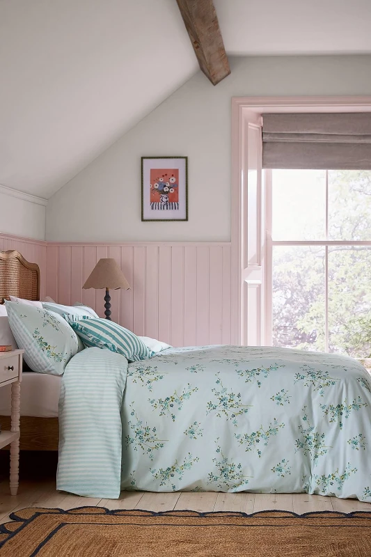 Image of Helena Springfield 'Blossom Print' Cotton Duvet Cover Set in Aqua Size: Super King Aqua Unisex Super King