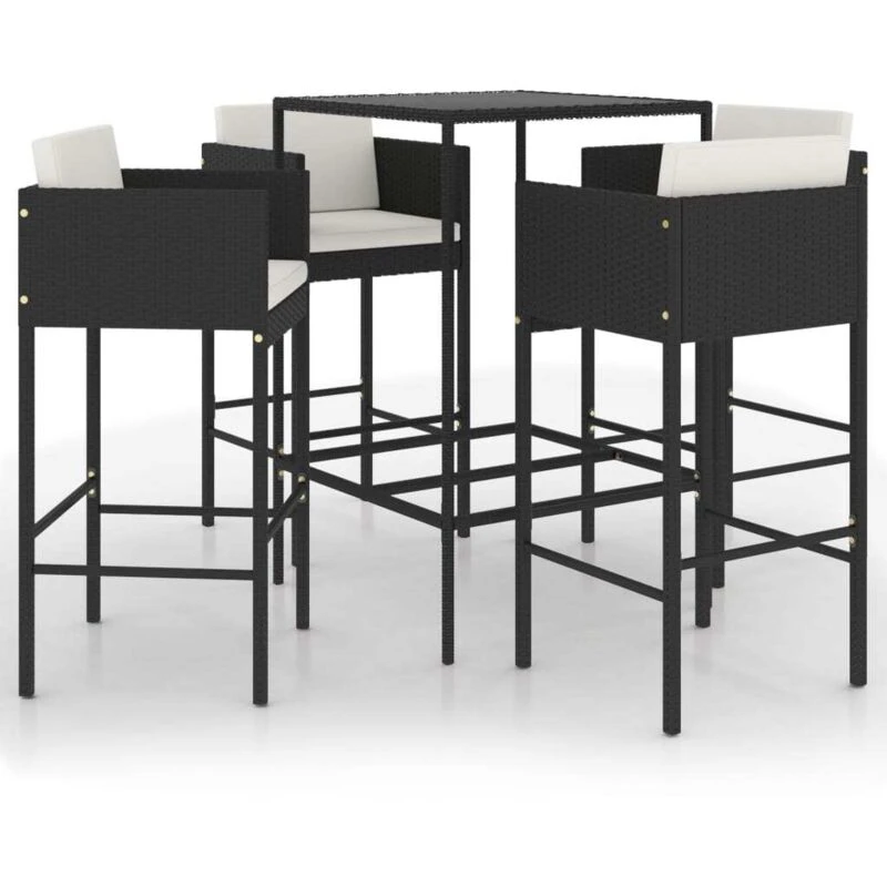 Image of VIDAXL 5 Piece Garden Bar Set with Cushions Poly Rattan Black Vidaxl 8720286833438