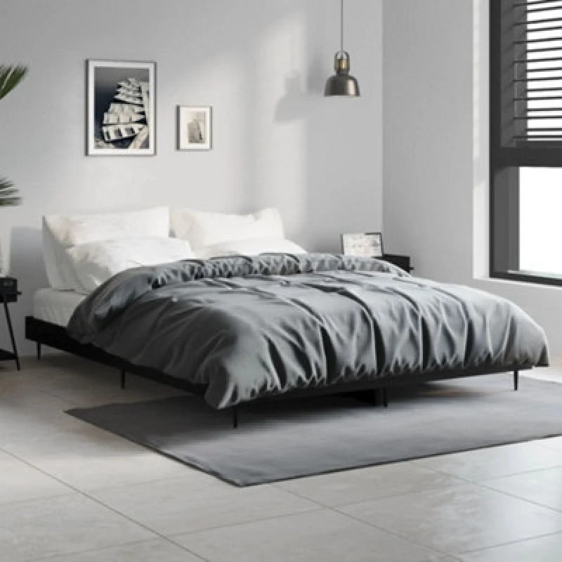 Image of Vidaxl Bed Frame Black 135X190 Cm 4ft6 Double Engineered Wood, Black 832286