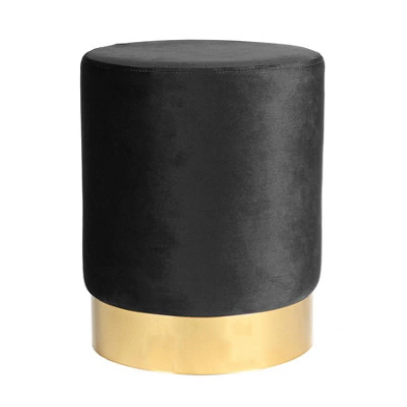 Image of Harbour Housewares Velvet Pouffe - Round Luxe Living Room Bedroom Dressing Table Accent Footstool - 29 X 36Cm - Black