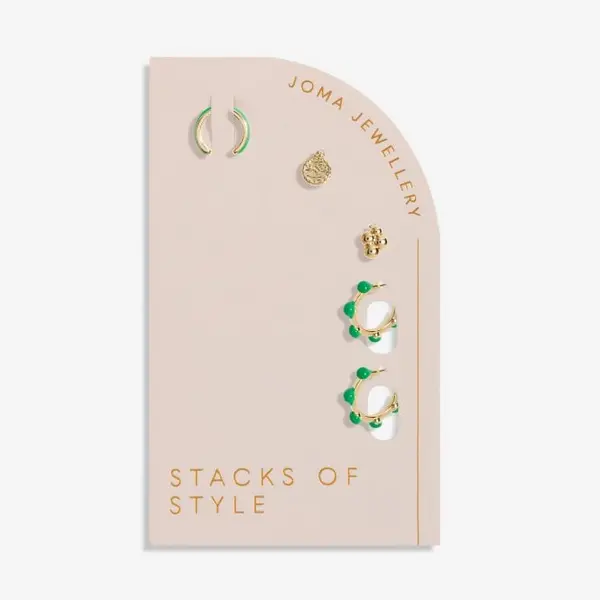 Image of Stacks Of Style Green Enamel Gold Plated Set Of Earrings 7101