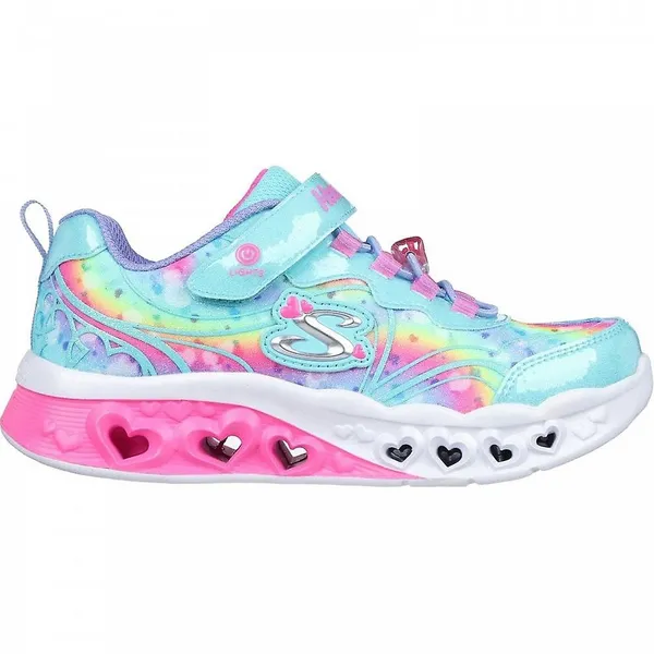 Skechers Girls Flutter Heart Lights Groovy Swirl Trainers UK Size 1.5 (EU 34) Turquoise/Hot Pink SKE2210-TQHP-1.5