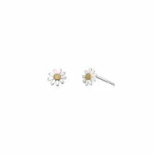 image of Daisy London Jewellery 925 Sterling Silver and 18ct Gold Plate Marguerite Daisy Stud Earrings