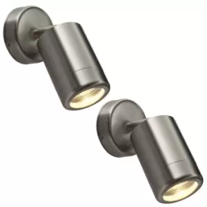 Image of 2 PACK Adjustable IP65 Wall Spotlight - 7W LED GU10 - Brushed Stainless Steel