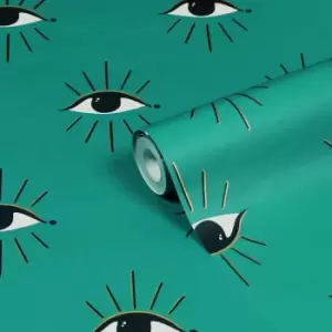 Image of Theia Gold Foil Wallpaper Turquoise