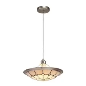 Image of 1 Light Ceiling Pendant E27 With 35cm Tiffany Shade, Grey, Crystal Centre, Satin Nickel Brass Trim, Satin Nickel - Luminosa Lighting