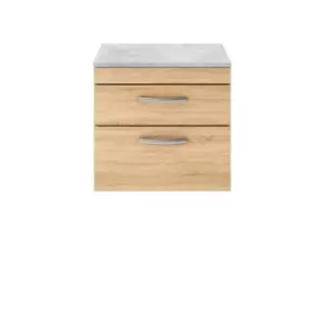 image of Nuie Athena 600 Wall Hung 2-drawer Vanity & Bellato Grey Worktop - Natural Oak