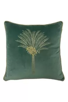 Image of Desert Palm Embroidered Velvet Piped Cushion