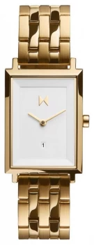 image of MVMT Signature Square Gold Plated Steel Bracelet White Watch