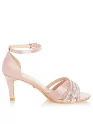 image of Quiz Wide Fit Diamante Low Heel Sandals, Light Pink, Size 3, Women