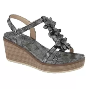 image of Cipriata Womens/Ladies Nina Flower High Wedge Sandal (5 UK) (Dark Pewter)